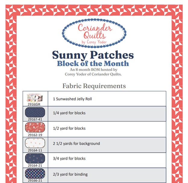 Sunny Patches BOM Corey Yoder Sew Along Fabric Kit